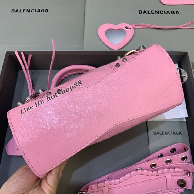 Balenciaga專櫃爆款油蠟粉銀扣手提女包 638515 巴黎世家Neo cagole機車包 fyj2011